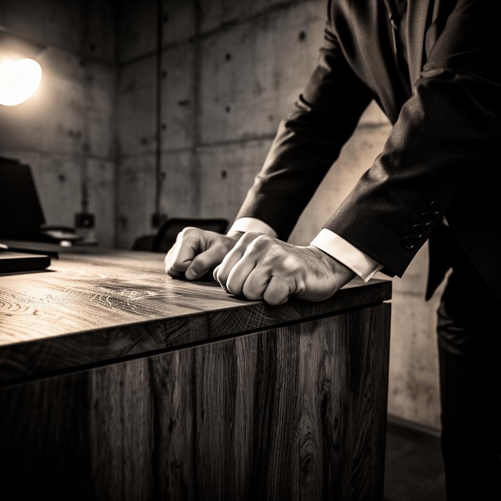 Business pressure — hands gripping desk